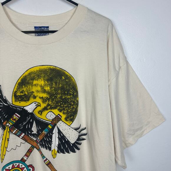 Vintage Umbro Mens Eagle Tomahawk Moon Single Stitch Crewneck Beige T-Shirt XL - Picture 4 of 11